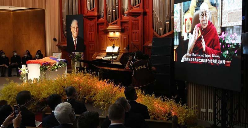 達賴喇嘛尊者發送的視頻是在台灣前總統李登輝的追悼會上播放。照片：中央通訊社